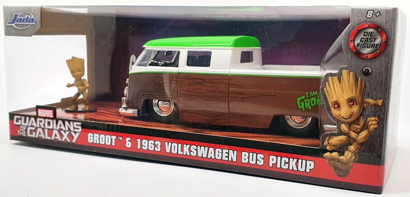 Jada 1/24 Scale Model Car #31202 - 1963 Volkswagen Bus Pickup & Groot