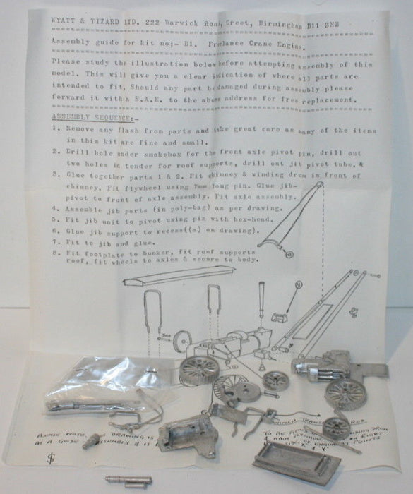 Wyatt & Tizard 4mm Scale White Metal Kit - B1 - Freelance Steam Crane Engine