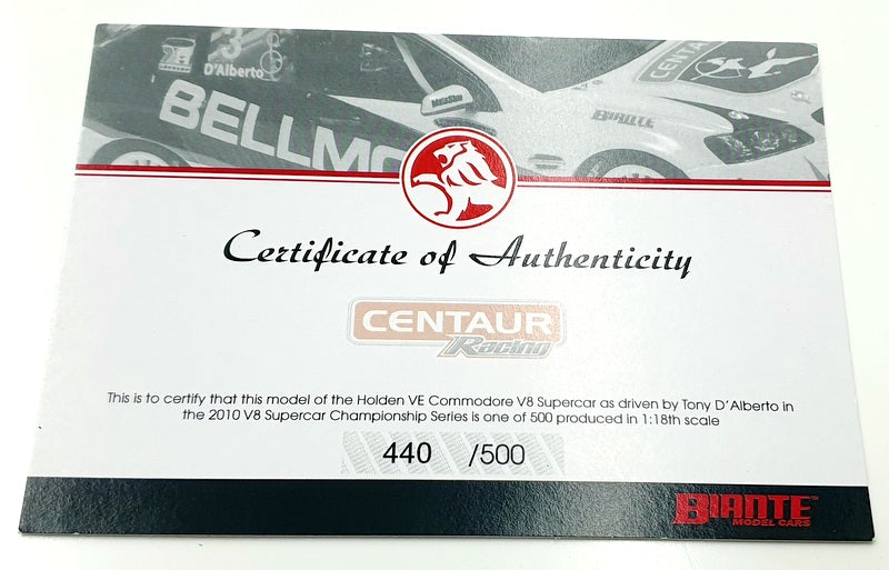 Biante 1/18 Scale B18301Y Holden VE Commodore 2010 Centaur Racing #3 D'Alberto