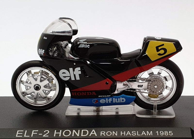 Ixo Models 1/24 Scale IB02 - ELF-2 Honda Motorcycle - #5 Ron Haslam 1985 - Black