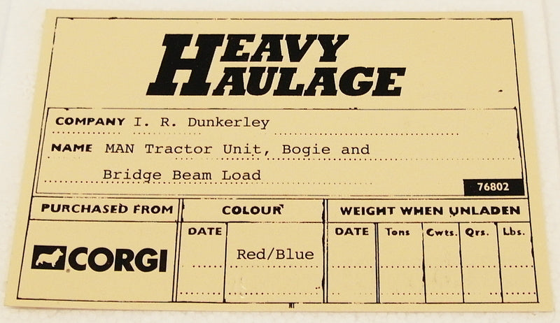Corgi 1/50 Scale 76802 - MAN Tractor Unit Bogie & Bridge Beam Load - Dunkerley