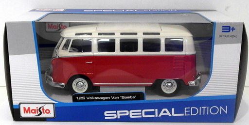 Maisto 1/25 Scale Diecast 31956 - Volkswagen Van Samba - Red/White