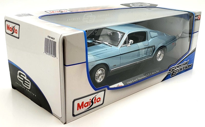 Maisto 1/18 Scale Diecast 46629 - 1968 Ford Mustang GT Cobra Jet - Ltt Met Blue