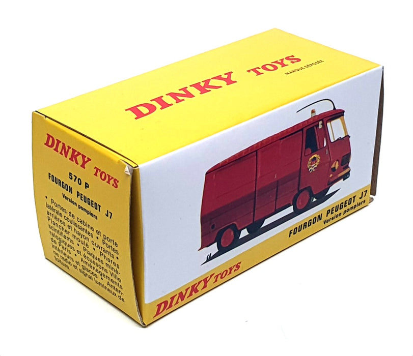 Atlas Dinky Toys Appx 12cm Long 570P - Peugeot J7 Fourgon Pompiers Van - Red