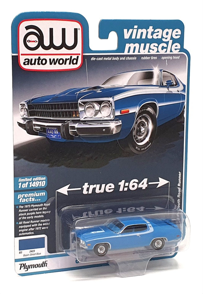 Auto World Vintage Muscle 1/64 Scale AW64352 - 1973 Plymouth Road Runner Blue