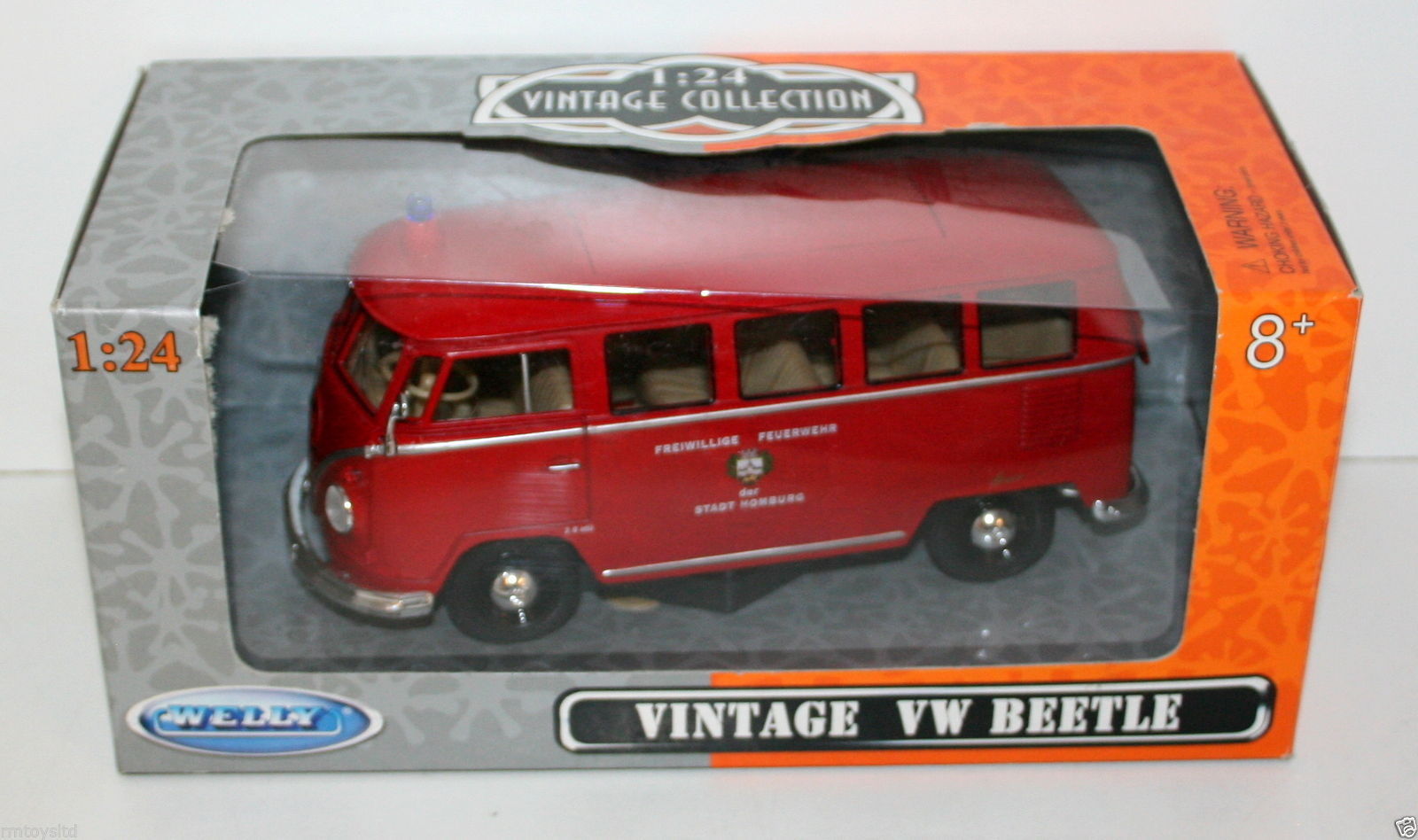 Welly 1/24 Scale Diecast Metal TY4329 VW Beetle Camper - German Fire Brigade