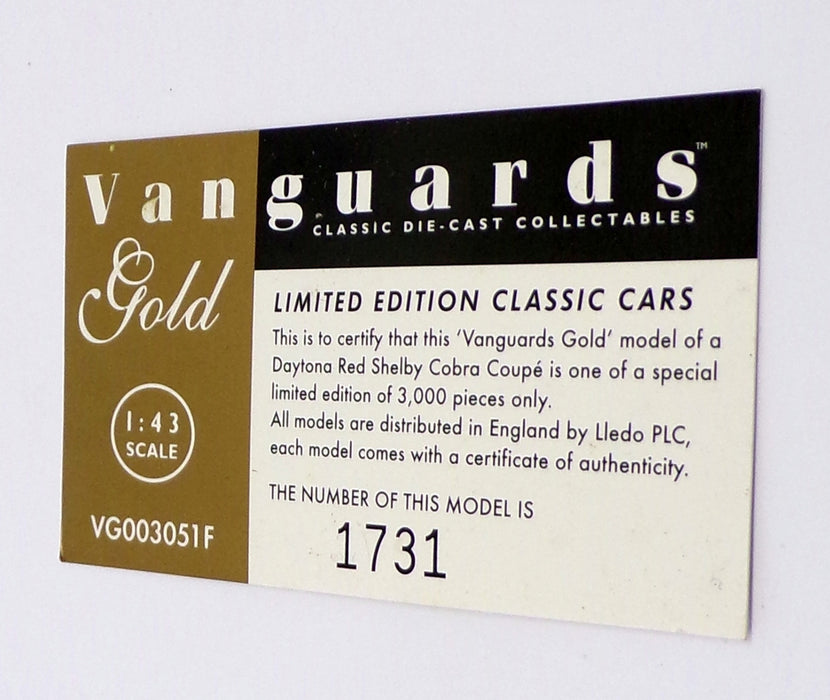 Vanguards Gold 1/43 Scale VG003051F - Cobra Daytona Coupe - #59 Red