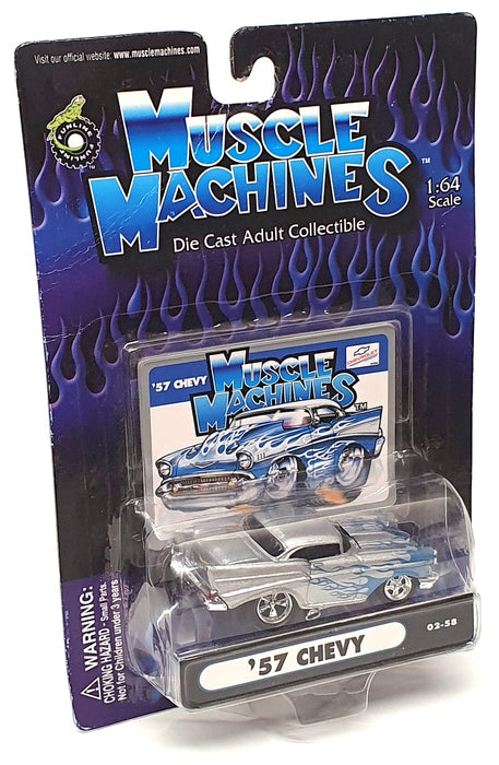 Muscle Machines 1/64 Scale 71161 02-58 - 1957 Chevrolet - Silver/Blue