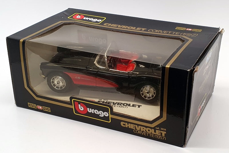 Burago 1/18 Scale Model Car 3034 - 1957 Chevrolet Corvette - Black/Red