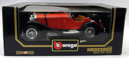 Burago 1/18 Scale Diecast 3009 Mercedes Benz SSK 1928 Red Black Model Car