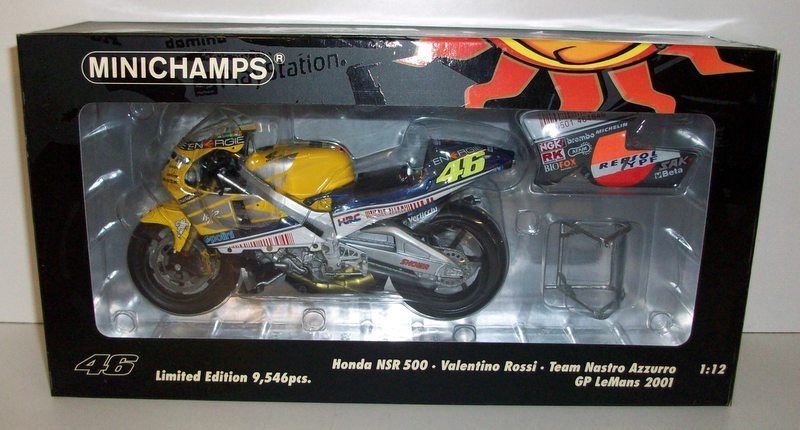 Minichamps 1/12 Scale 122 016176 Honda NSR 500 Nastro GP Le Mans 2001 Rossi