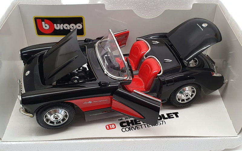 Burago 1/18 Scale Model Car 3034 - 1957 Chevrolet Corvette - Black/Red