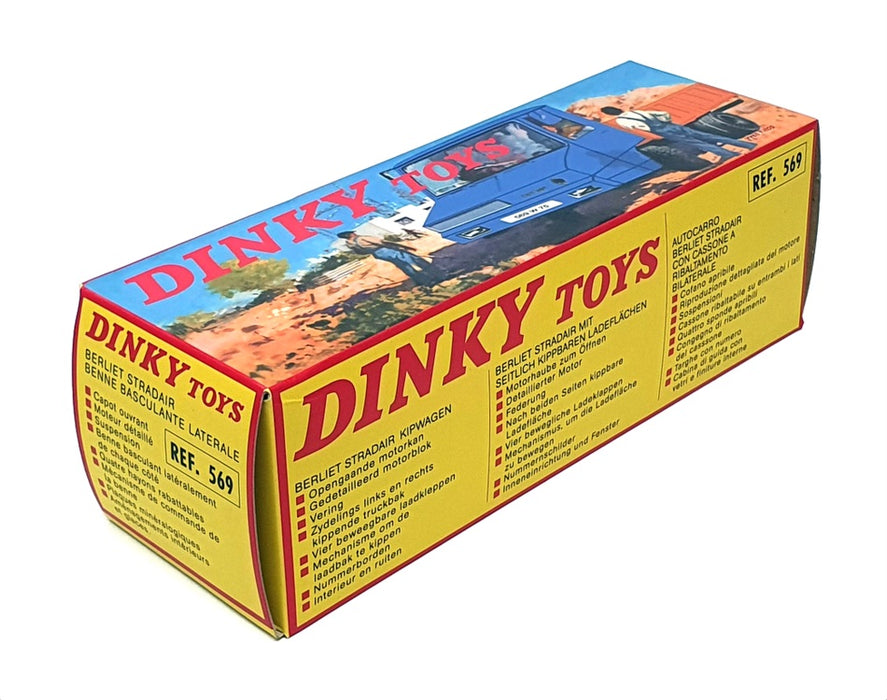 Atlas Dinky Toys Appx 18cm Long 569 Berliet Stradair Tipper Truck - Blue/Orange