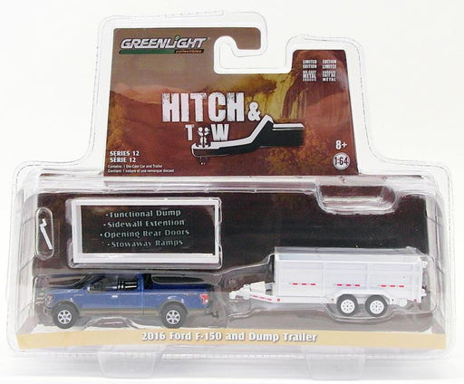 Greenlight 1/64 Scale 32120-C - 2016 Ford f-150 & Dump Trailer Hitch & Tow