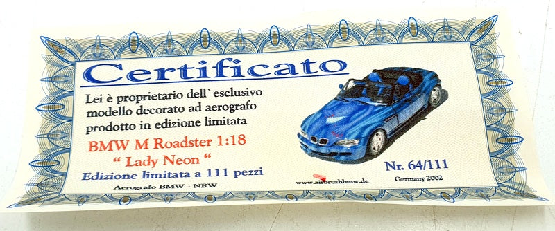 Burago 1/18 scale Diecast 3349 - BMW M Roadster Lady Neon - Blue/Green