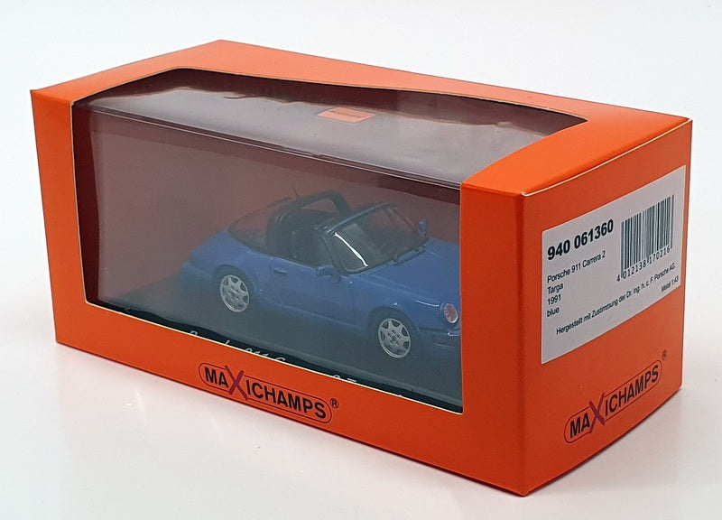Maxichamps 1/43 Scale 940 061360 - 1991 Porsche 911 Carrera 2 Targa - Blue