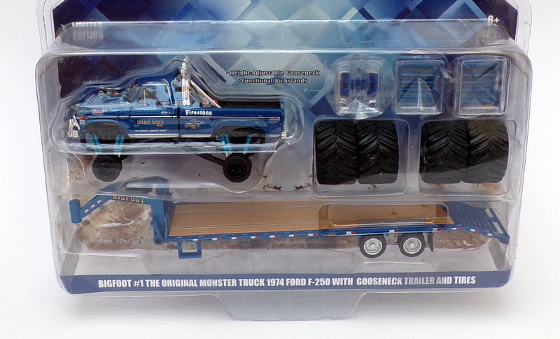 Greenlight 1/64 Scale 30054 - 1974 Ford F-250 Gooseneck Trailer & Tires - Blue