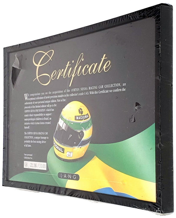 Minichamps 2136/3100 - A4 Framed Certifiate For A. Senna Racing Car Collection
