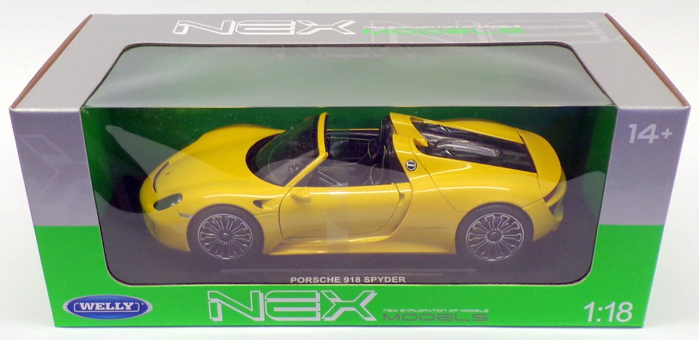 Welly 1/18 Scale Model Car 18051W - Porsche 918 Spyder - Yellow