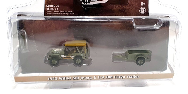 Greenlight 1/64 Scale 32220-A 1943 Willys MB Jeep & 1/4 Ton Cargo Trailer - Army