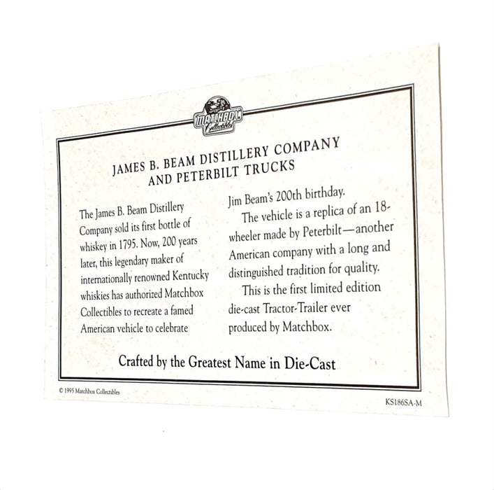 Matchbox 30cm Long Diecast KS186SA-M - Peterbilt Truck & Trailer - Jim Beam