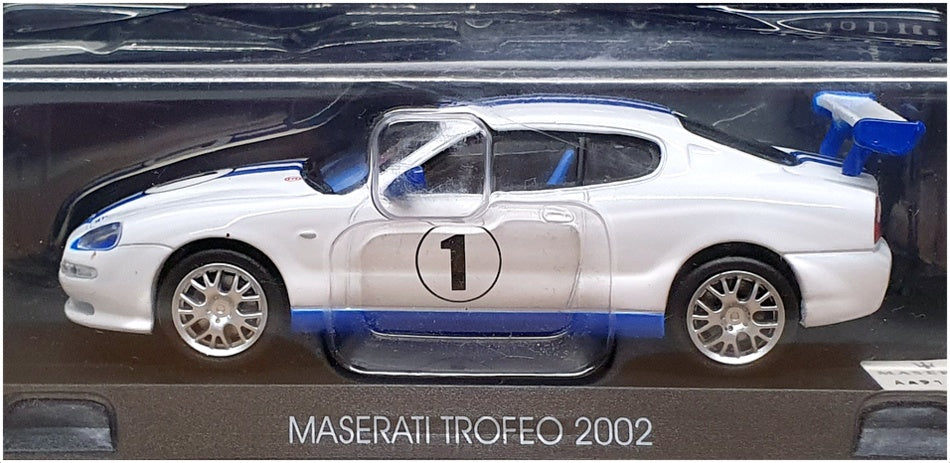 Altaya 1/43 Scale AL17223 - 2002 Maserati Trofeo Race Car White/Blue Stripes #1