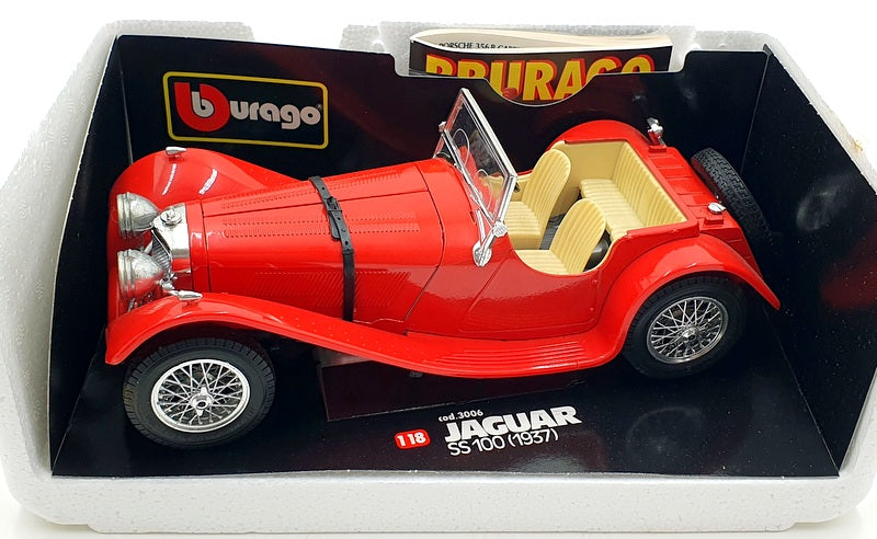 Voiture Miniature de Collection avec Burago 1/18 Scale Diecast 3006 Jaguar  SS 100 1937 - Label Emmaüs