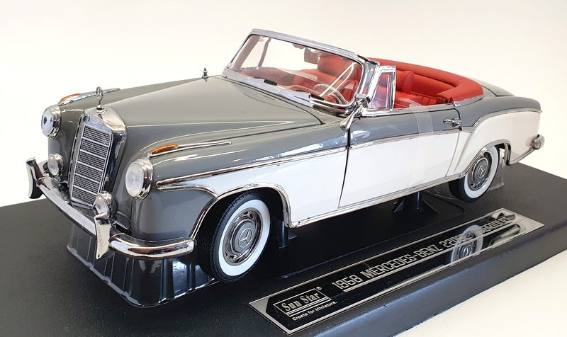 Sun Star 1/18 Scale Model Car 3575 - 1958 Mercedes Benz 220 SE - Grey/White