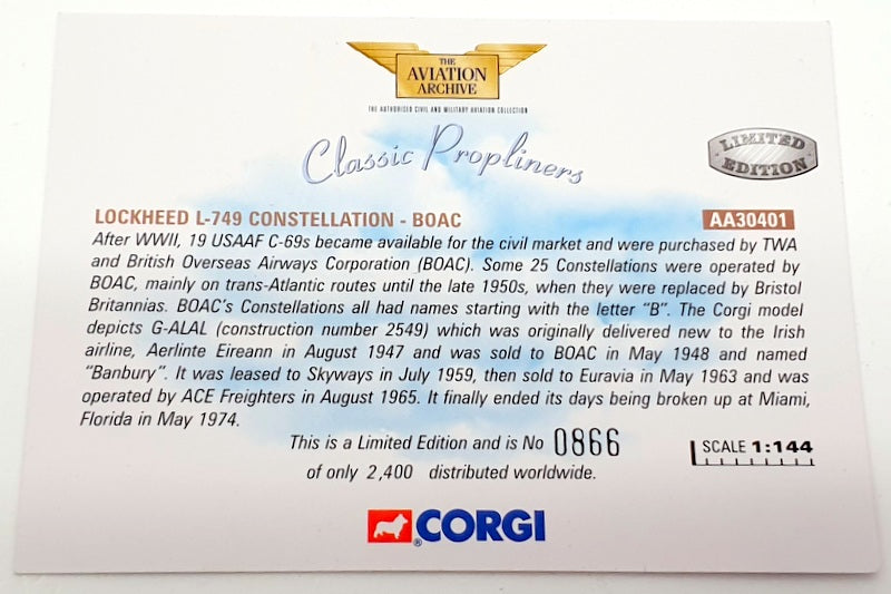 Corgi 1/144 Scale AA30401 - Lockheed L 749 Constellation BOAC
