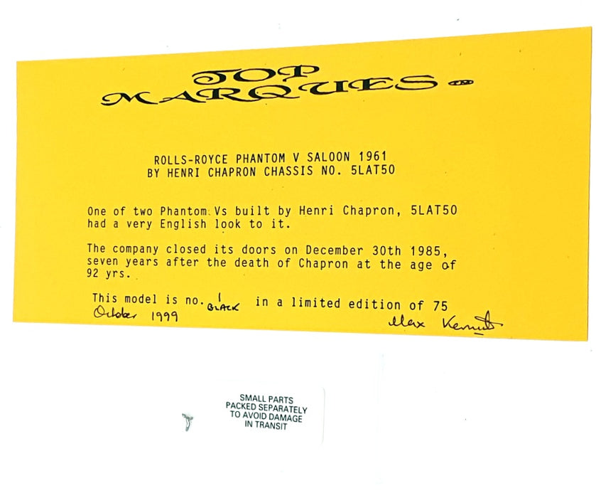 Top Marques Gold Series 1/43 Scale GS16 - 1961 Rolls Royce Phantom V - Black