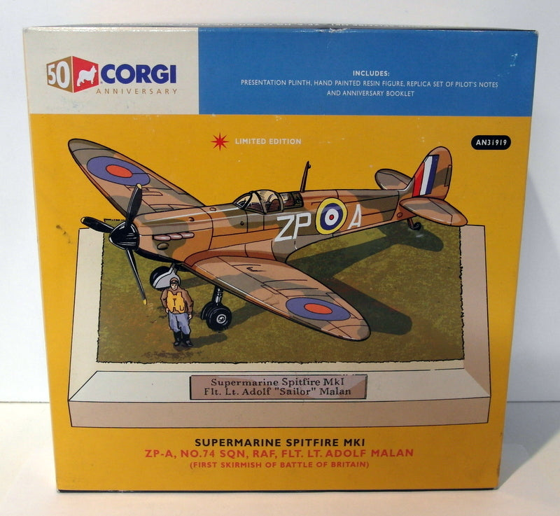 Corgi 1/72 Scale diecast AN31919 Supermarine Spitfire Mk1 ZP-A 74 Sqn A Malan