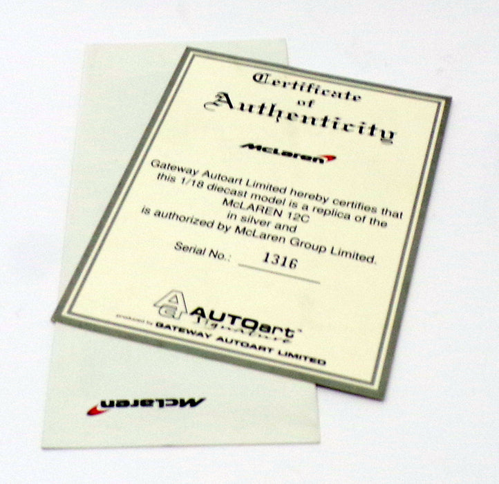 Autoart 1/18 Scale Model Car 76007 - McLaren 12C - Silver