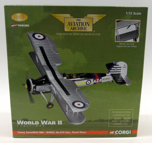 Corgi 1/72 Scale Diecast AA36302 Fairey Swordfish Mk1 W5856 No.810 Sqn R Navy