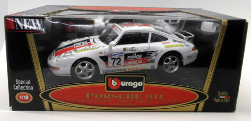 Burago 1/18 Scale Diecast 3003 Porsche 911 Carrera 1993 Racing #72 Model Car