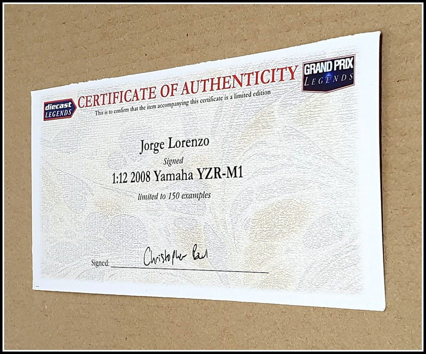 Minichamps 1/12 Scale 122 093048 - Yamaha YZR-M1 MotoGP 2008 - SIGNED Lorenzo