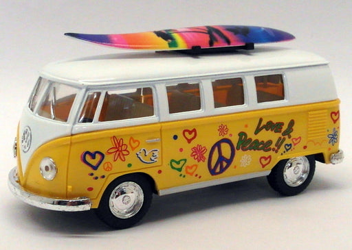 1962 VW Camper w/ Surfboard - Yellow - Kinsmart Pull Back & Go Metal Model Car