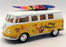 1962 VW Camper w/ Surfboard - Yellow - Kinsmart Pull Back & Go Metal Model Car