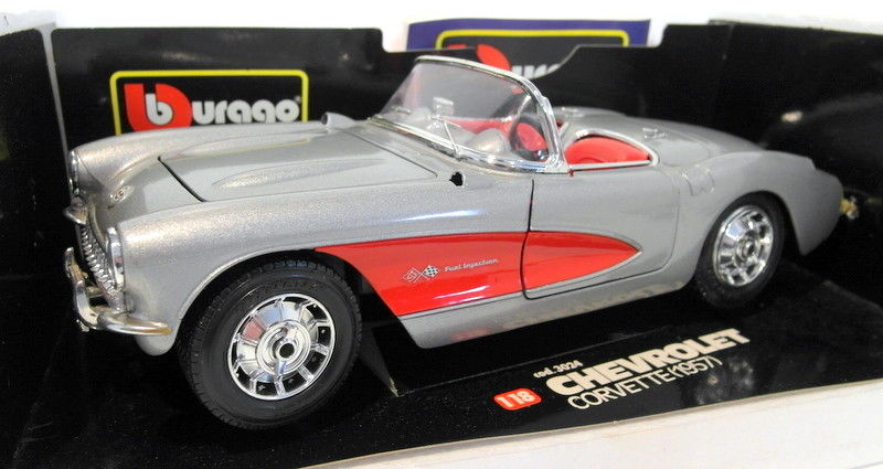 Burago 1/18 Scale diecast - 3024 Chevrolet Corvette 1957 silver / red