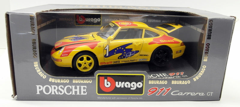Burago 1/18 Scale Diecast 3360 Porsche 911 Carrera GT 1993 #1 Yellow