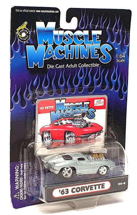 Muscle Machines 1/64 Scale 00-8 - 1963 Chevrolet Corvette - Silver Blue