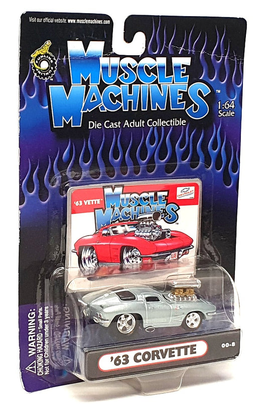 Muscle Machines 1/64 Scale 00-8 - 1963 Chevrolet Corvette - Silver Blue