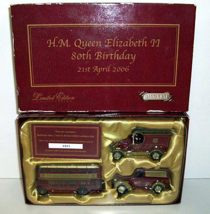 Lledo QU1003 H.M Queen Elizabeth II 80th birthday 2006 bus & van set
