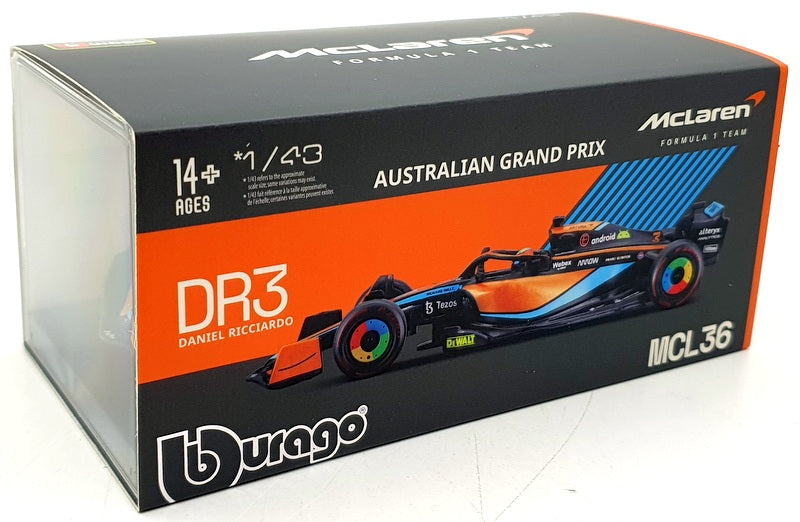 Burago 1/43 Scale 18-38064R - F1 McLaren MCL36 2022 D.Ricciardo #3
