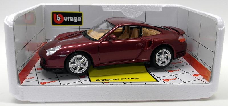 Burago 1/18 Scale Diecast 3673 Porsche 911 Turbo 1997 Dark Red Model Car