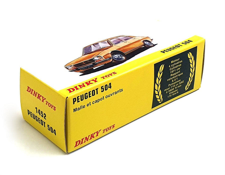 Atlas Editions Dinky Toys Appx 10cm Long 1452 - Peugeot 504 - Gold