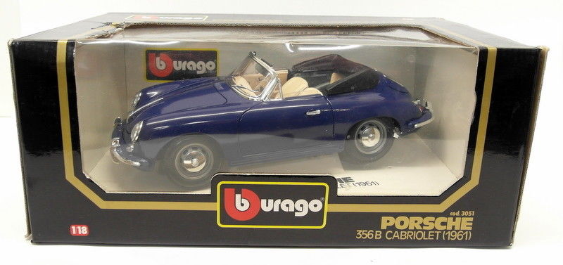 Burago 1/18 Scale Diecast - 3051 Porsche 356B Cabriolet 1961 Flat Blue