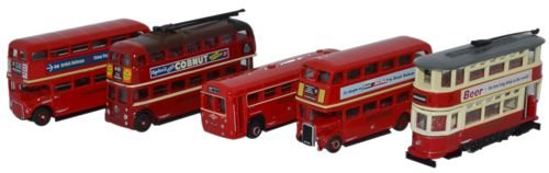 OXFORD N:GAUGE - NSET02 FIVE PIECE BUS SET INC TRAM / TROLLEYBUS ETC
