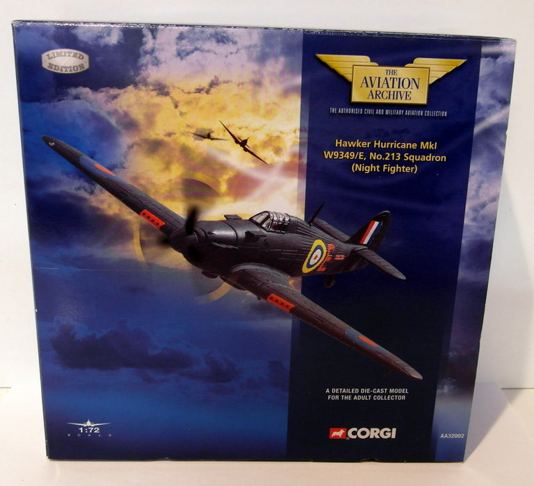 Corgi 1/72 Scale diecast AA32002 Hawker Hurricane Mk1 W9349/E 213 Sqn Night
