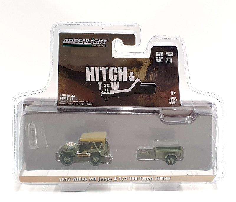 Greenlight 1/64 Scale 32220-A 1943 Willys MB Jeep & 1/4 Ton Cargo Trailer - Army