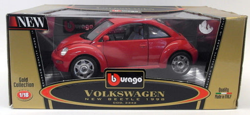 Burago 1/18 Scale Diecast 3342 Volkswagen New Beetle 1998 Red Model Car